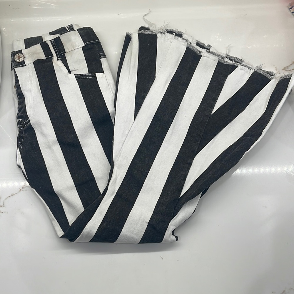 black and white striped bell bottoms